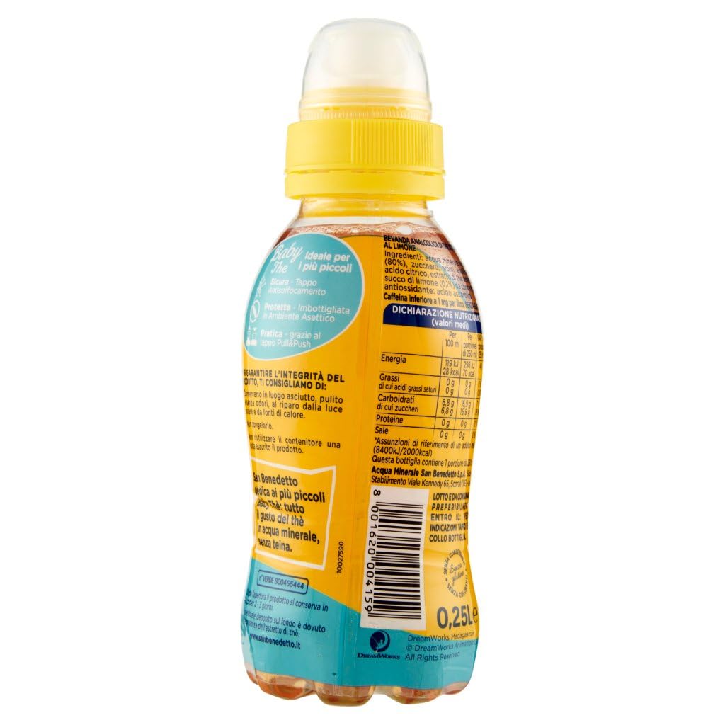 San benedetto Thè baby, the deteinato alla limone entcoffeiniert, Soft drink, lemon tea decaffeinated, Eistee zitrone PET 48x 25cl + Italian Gourmet polpa 400g