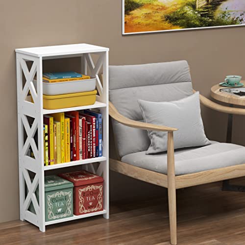 Rerii Bookcase, 4 Tier Small Bookshelf, Kids Open Shelves,Book Organizer Storage Shelf, Display Rack Table For Bathroom Living Room Bedroom Office, White #TOP3