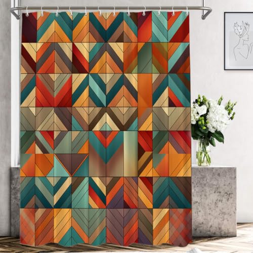 Shrahala Geometric Polyester Shower Curtain, Vivid Intricate Bath Curtain Waterproof with Plastic Rings for Shower Stall Bathtubs 72 X 72 in