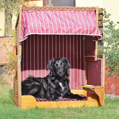 Hundestrandkorb - gestreift/rot - PE beige - inkl. Schutzhülle
