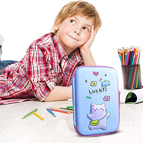 Image of FunBlast Pencil Pouch For Kids - Multi-Purpose Zipper Pencil Case, Pencil Box For Boys, Pen & Pencil Pouch Bag, Stationary Organizer For Kids, 3D Hardtop Eva Canvas Pencil Case (Cat, Multicolor)