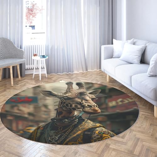 Tapis rond girafe lavable en machine avec envers antidérapant