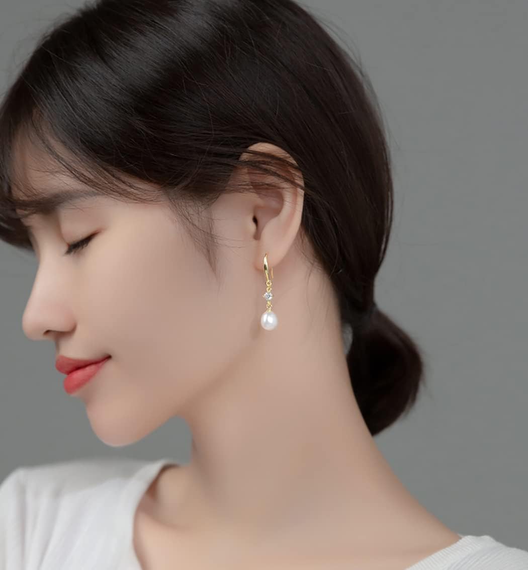 SLUYNZ Solid 925 Sterling Silver Pearl Drop Earrings for Women Teens Natural Freshwater Pearl Dangle Earrings Wedding Bridal Earrings - Image 2