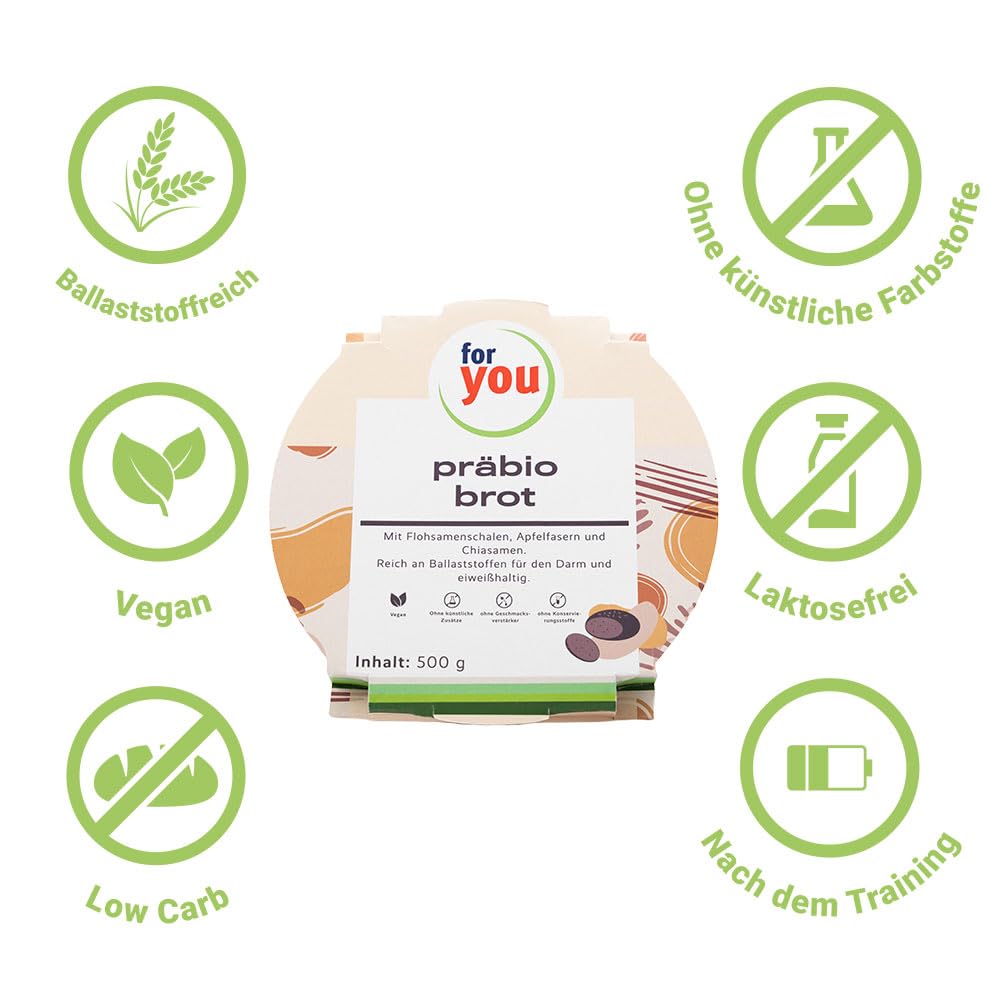 for you präbio brot 9x 500g - Saftiges, verzehrfertiges Hafer-Vollkornbrot mit Präbiotischen-Ballaststoffen für den Darm - Fitnessbrot - ohne künstliche Zusätze, schonende Herstellung
