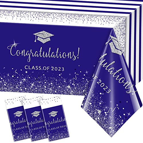 3Pack Class Of 2023 Graduation Tablecloths,Plastic Disposable Tablecloth,Foil Dot Table Cover For 2023 High School University College Graduation Party Decoration,54 X 108 Inch(Purple Blue And Silver) #TOP14