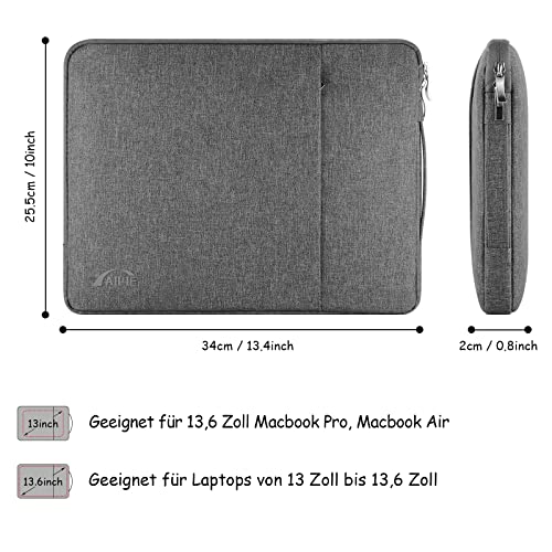 AIPIE Laptoptasche 13 13,3 13,6 Zoll für MacBook Air M2 M1, MacBook Pro M2 M1 Tasche 34cm x 25,5cm Laptophülle mit Griff 2 Fach Passt Surface pro Notebooktasche 12,9" iPad 9 Generation Hülle – Bild 3