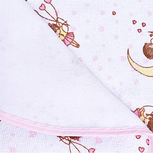 Toalha Felpuda Estampada Forrada Com Capuz, Papi Textil, Rosa