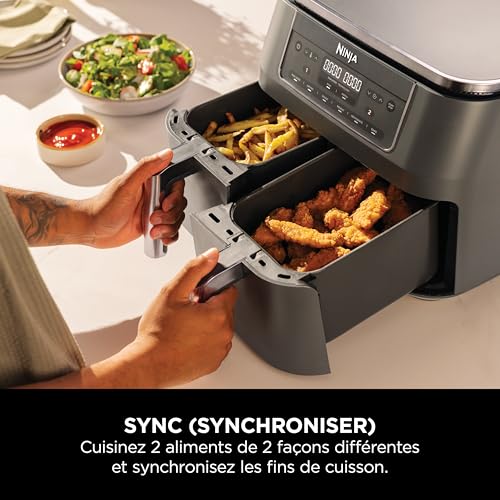 Ninja Air Fryer Dual Zone numérique, Friteuse à air électrique, 2 compartiments, 7,6 L, 6-en-1, Friteuse sans huile, Croustillant max, Rôtir, Cuire au four, Déshydrater, Réchauffer, Gris métal DZ300EU – Image 4