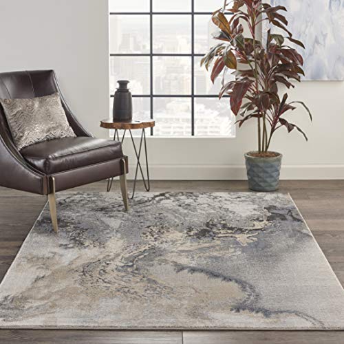 Nourison Home Maxell Grey 5'3' x 7'3' Area Rug, Abstract, Contemporary, Bed Room, Living Room, Dining Room, Kitchen, Easy Cleaning, Non Shedding, (5' x 7')