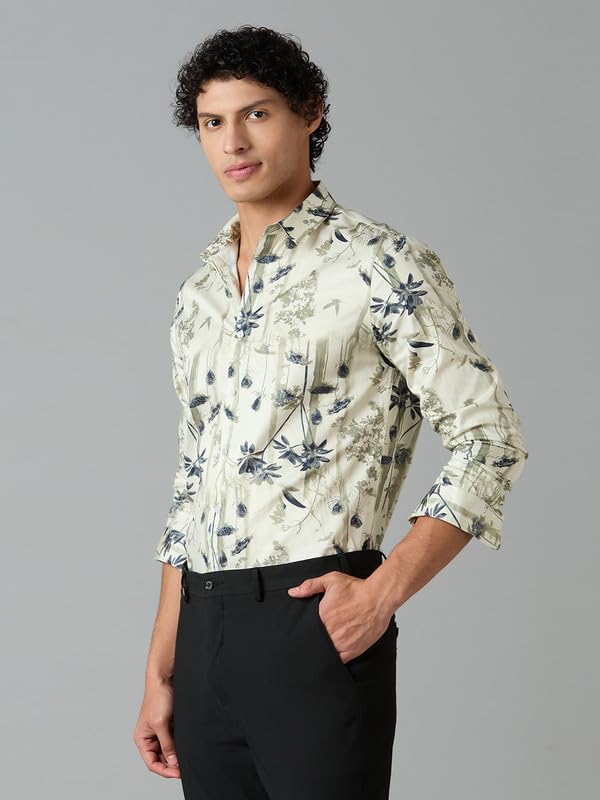 Image of Men's Printed Regular Fit Full Sleeves Cotton Formal Shirt