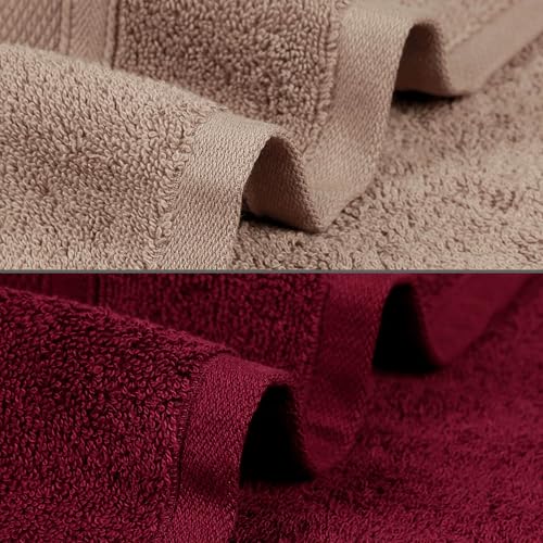 Image of MYTRIDENT Soft Comfort Air Rich 100% Cotton Towels for Bath, 500 GSM Large Size Bathroom Towels for Men /Women, 2PC Bath (69 cm x 137 cm), Acorn and Wine Red