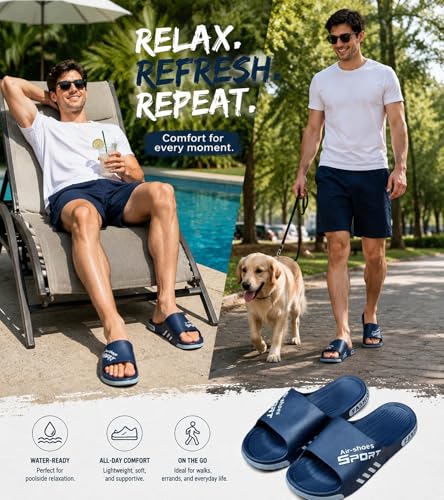 Image of Beach Pool Slides Sandals for Men,Bathroom Shower Shoes,Couple Slides Slippers Outdoor Indoor,Home House Slide Sandals