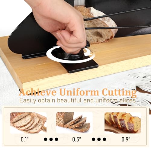 Brvclon Manual Bread Slicer for Homemade Sourdough,Adjustable Thickness,Hand Crank Bread Slicer with Stainless Steel Blade, Aluminum Alloy Frame & Solid Wood Base with Natural Wood Veneer Finish by Brvclon - Image 2