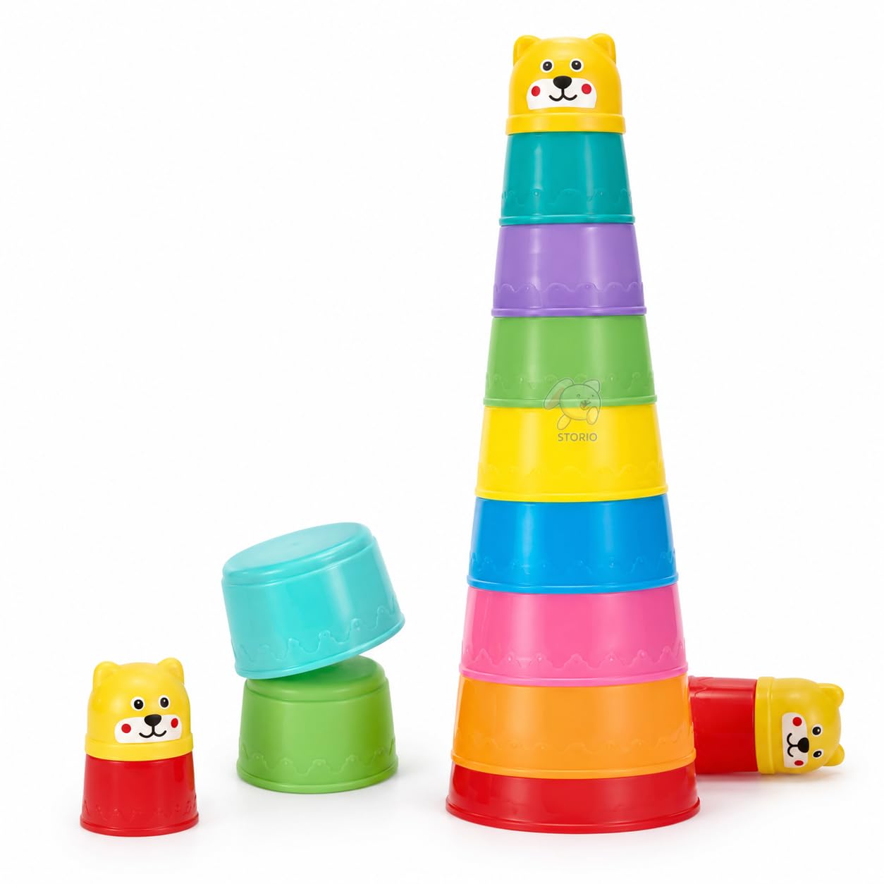 Storio 2-in-1 Build Up Beakers Stacking & Nesting Cups Toy for Kids | 9 PCS Multicolour Educational Beach Sand & Water Activity for Toddlers | Learning Toy for Boys & Girls 6+ Months-image-33