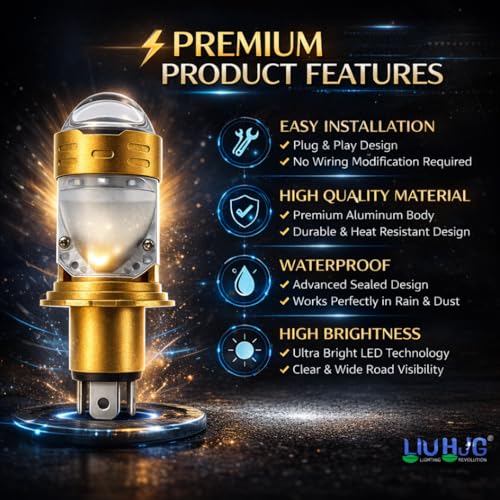 Image of LIU HJG Golden H4 Projector LED Headlight Bulb 50W | High Brightness for Bike & Car