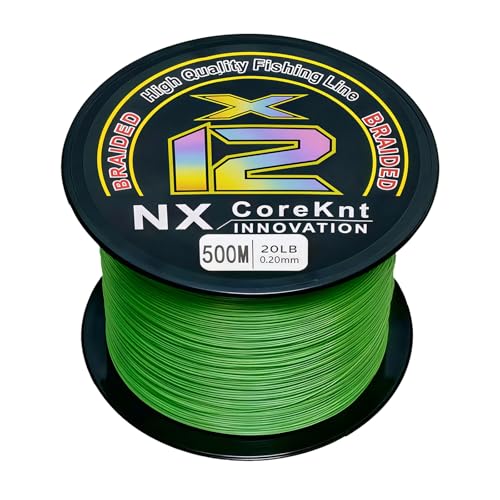 NX CoreKnt Braided Fishing Line, 12 Strands Pro Grade Braid Fishing Line - Abrasion Resistant - Zero Stretch - Super Tough - Braided Lines for Saltwater or Freshwater, Green - 328 Yds(300 M), 20 LB