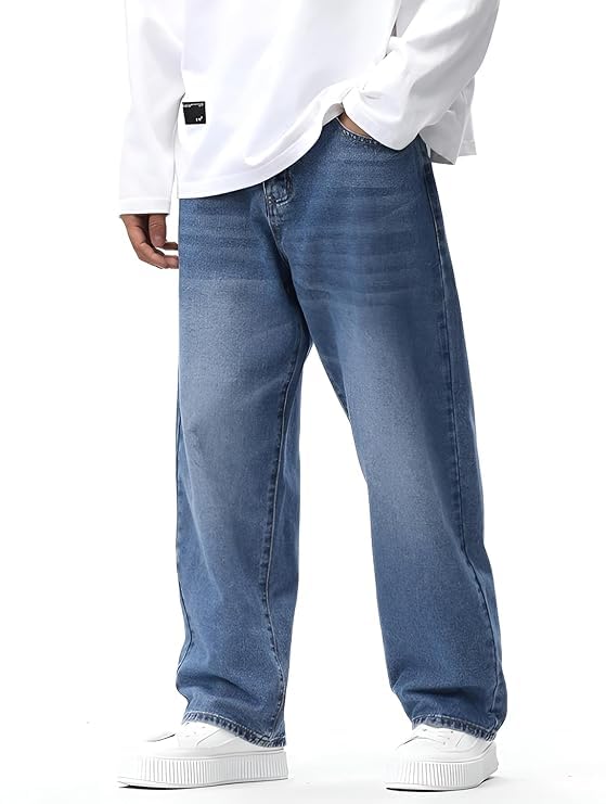 Image of INKKR Men Jeans||Regular Straight Fit Jean's||Loose Fit High Rise Denim Cotton Jeans||