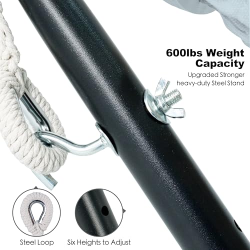 Image of GAFETE Double Hammocks with Stand for Outside, Max 600lbs, (Light Gray) | Upgraded Spreader Bar, 9FT Heavy Duty & Space Saving Stand, Easy Assemble, Convenient Side Pocket, Indoor & Outdoor, Patio