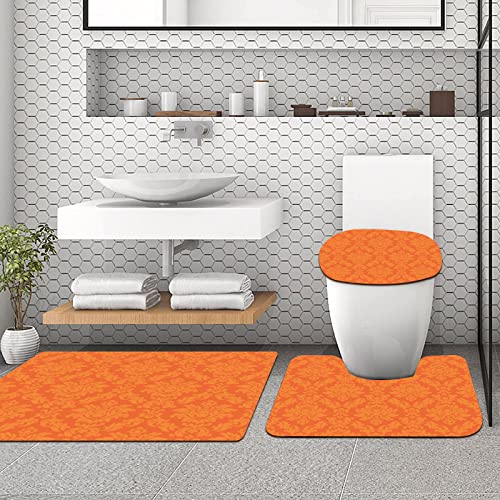 URSOPET Badteppich-Set 3-teilige, rutschfeste,Schöner orangefarbener Retro-barocker venezianischer antiker Zweig… – Bild 4