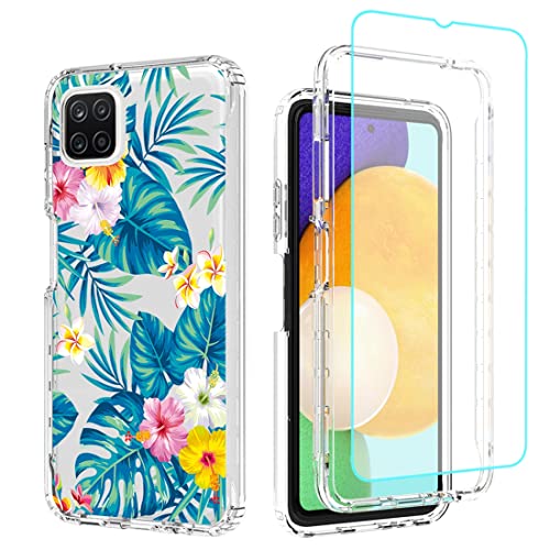 Coque Galaxy A22 5G transparente fleurs finition premium verre trempé