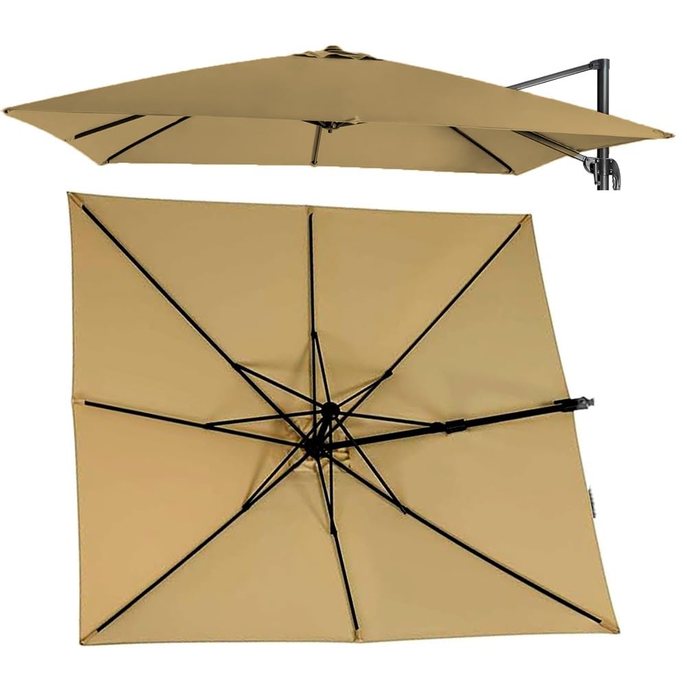 LRZPTDYU This 10ft Square Patio Umbrella Replacement Canopy Cover Outdoor Cantilever Umbrella Top Cloth for Market Table Yard & Garden (Khaki 2.5x2.5m 8.2x8.2ft)