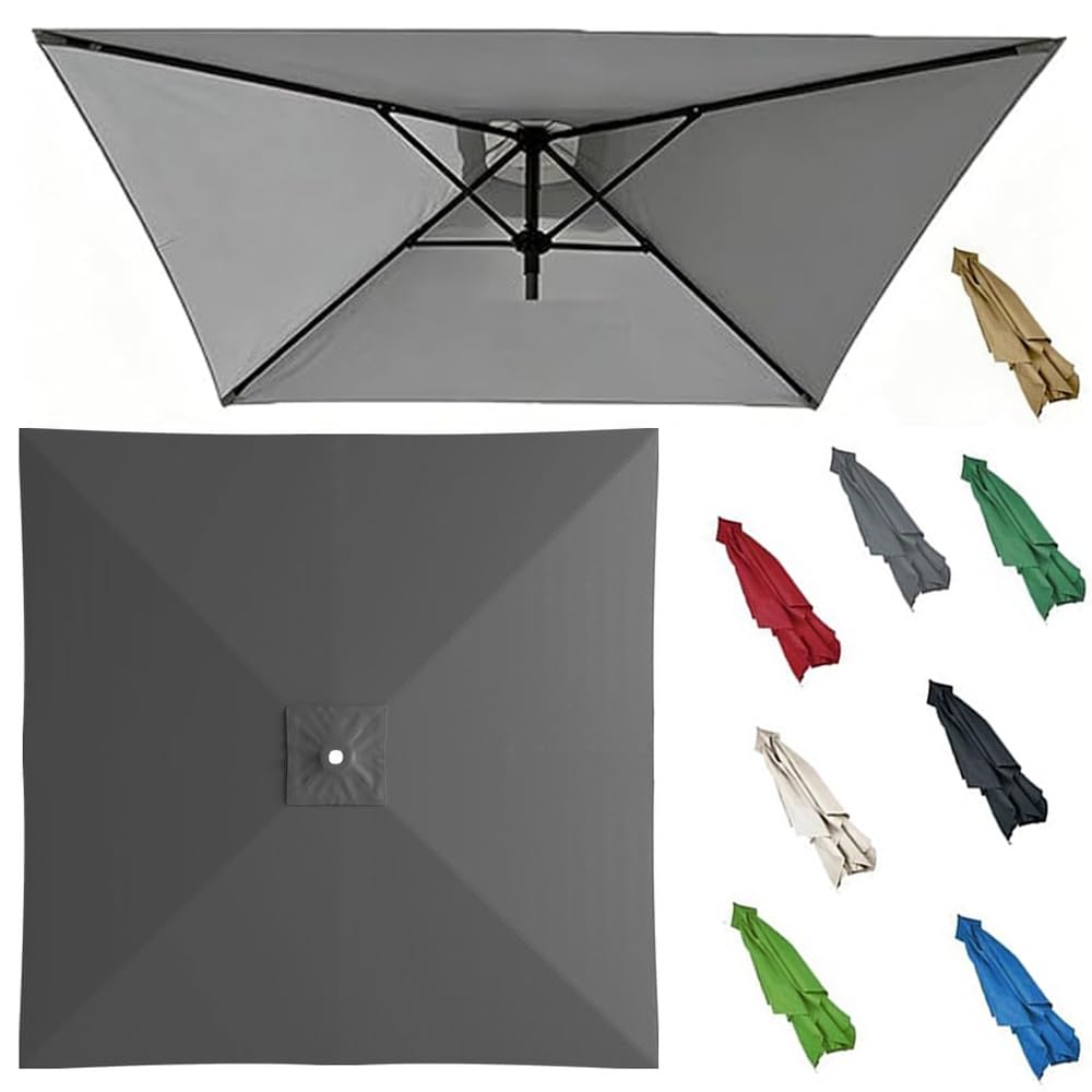 GJPXFR Square Umbrella Replacement Canopy, 6.5'x6.5' 8'x8' 10'x10' Patio Parasol Canopy 4/8 Ribs Umbrella Top Cover Replacement Fabric For Yard Market(Gray,2x2m/6.5x6.5ft)