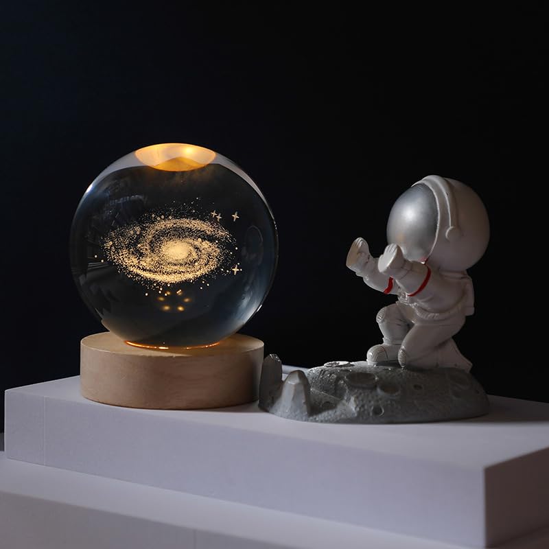 NIBHZ Luz Nocturna de Bola de Cristal 3D para niños, Planeta Galaxia calmante LED, Saturno y Luna, lámparas de Cielo Estrellado,Clear,8cm