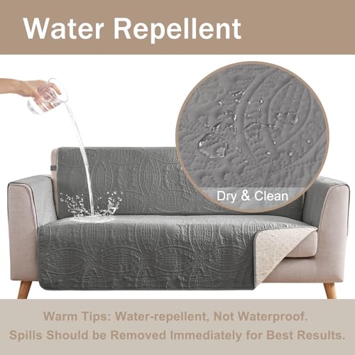 Image of Gray Loveseat Covers 2 Cushion Couch, Water-Repellent Sofa Slipcover for Couch, Machine Washable Love Seat Quilted Couch Covers, Pet Friendly Loveseat Slipcovers (Loveseat 56 inch, Cool Gray)
