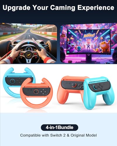 Image of [Fit For Switch 2 /1 Both] Hand Grips and Ergonomic Racing Wheels Handle for for Joy Cons Controller, Family Sports Party Pack Accessories Compatible with Nintendo Switch 2 /Switch 1 /OLED- 4 Packs