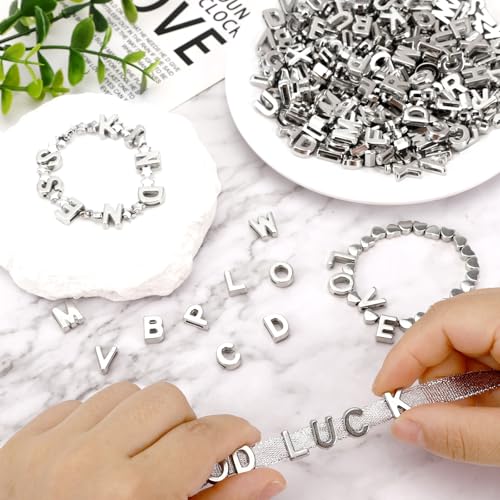 Augshy 700Pcs Large Letter Beads Silver Plastic A-Z Mixed Alphabet Shape Beads for Jewelry Making Bracelets Necklaces Key Chains Shoelaces Crafts Party Decor(9x12mm) by Augshy - Image 4