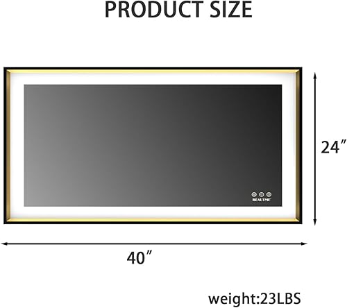 Miniatura 4 de KCROEVUW Espejo de longitud completa con botón táctil inteligente, espejo de tocador con luz LED de 40 x 24 pulgadas, espejo grande de tocador de