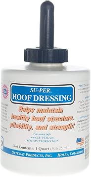 SU-PER Hoof Dressing for Horses - Helps Maintain Healthy Hoof Structure, Pliability, and Strength - Made with Fish Oil, Pine Tar, and Essential Oils - 1 Quart + Brush