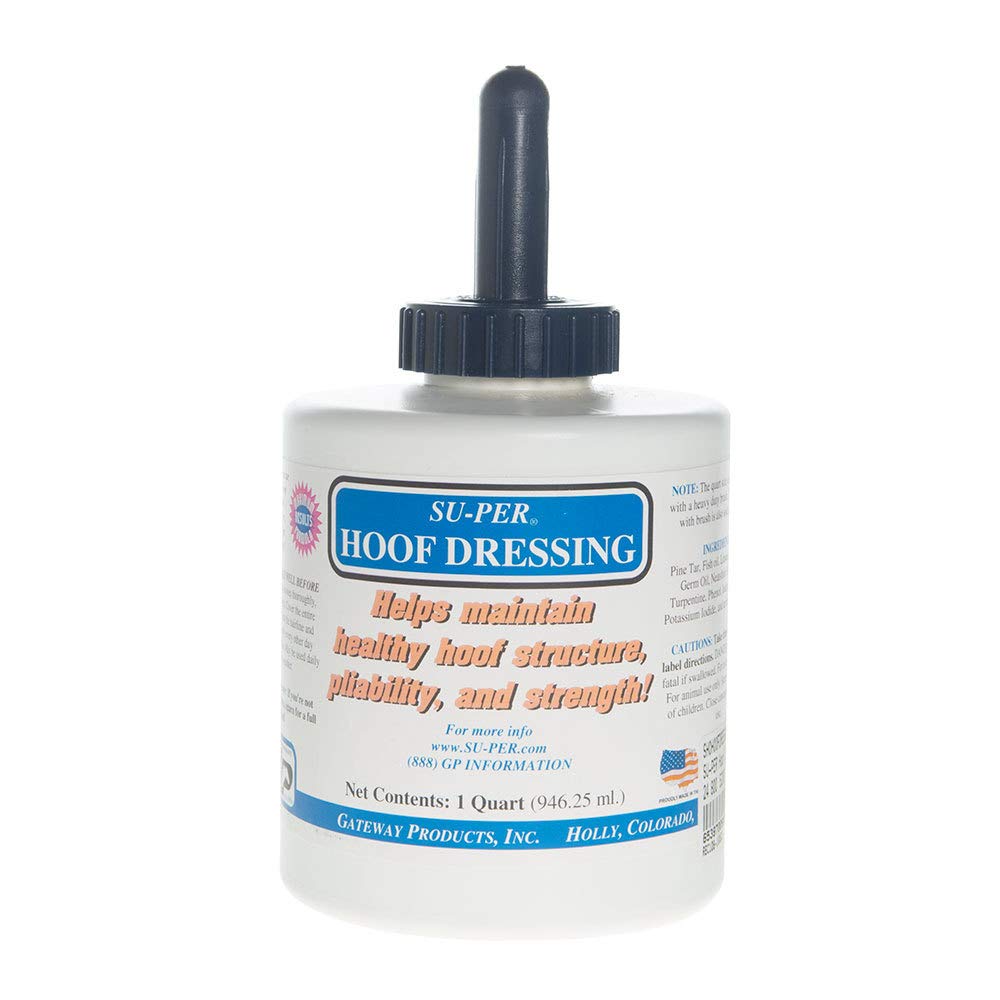SU-PER Hoof Dressing for Horses - Helps Maintain Healthy Hoof Structure, Pliability, and Strength - Made with Fish Oil, Pine Tar, and Essential Oils - 1 Quart + Brush