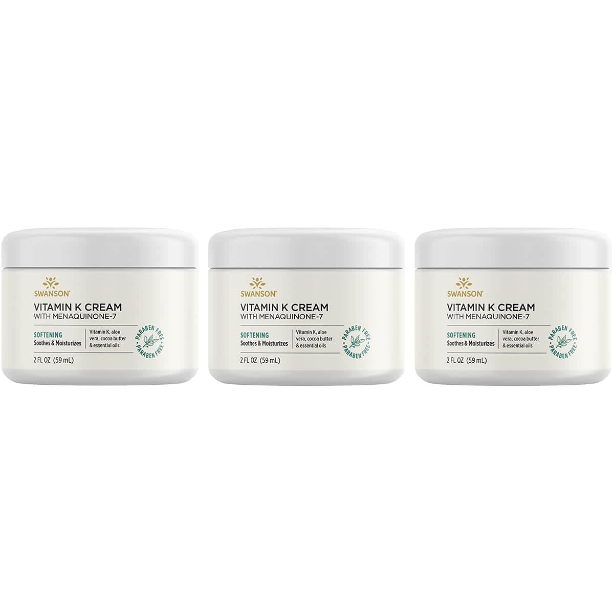 Swanson Vitamin K Cream with Menaquinone-7 - Eye Cream to Help Minimize the Appearance of Dark Circles Under the Eyes - Topical Cream to Help Nourish and Brighten the Skin - (2 Fl Oz) (3 Pack)