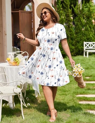 Image of IN'VOLAND Womens Plus Size Summer Dress Short Sleeve Casual Mini Dresses Empire Waist T-Shirt Dress with Pockets