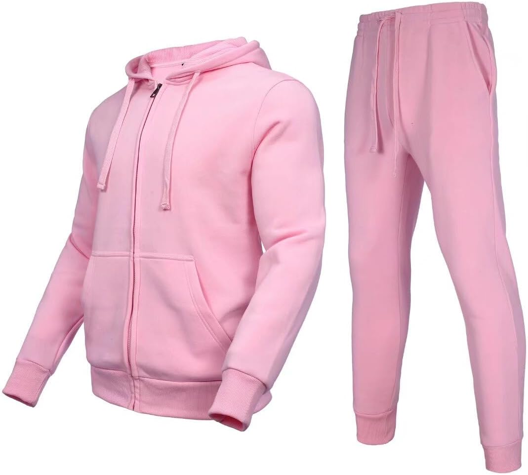Zusmen Tracksuit Mens, Casual Long Sleeve Full-Zip Running Sweatsuit Sets, Track Jackets and Pants 2 Piece Outfit, Warm Jogging Sweat Suits for Men Pink XL