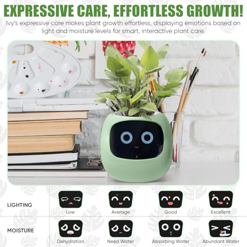 Image of Interactive Plant Pot - Smart Planter, AI Pet Plantagotchi, tamagotchi, Leafypod and Plantiboy, Robot Flower with Feelings, Electric Maceta, Indoor Flowerpot with Water, Digital Gifts (green)