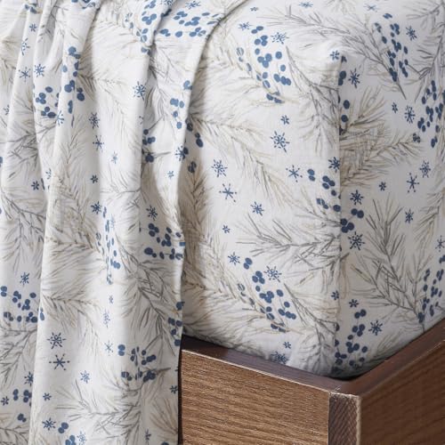 Image of Tahari Home Twin Size 3-Piece Bedding Set - 2 Sheets & 1 Matching Pillowcase | Fitted & Flat Sheets | Cozy & Warm Brushed Flannel | Soft & Breathable | Durable & Wrinkle Resistant | Pine Taupe Blue