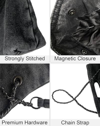 Bolso de hombro denim retro para mujer con cadena miniatura 6