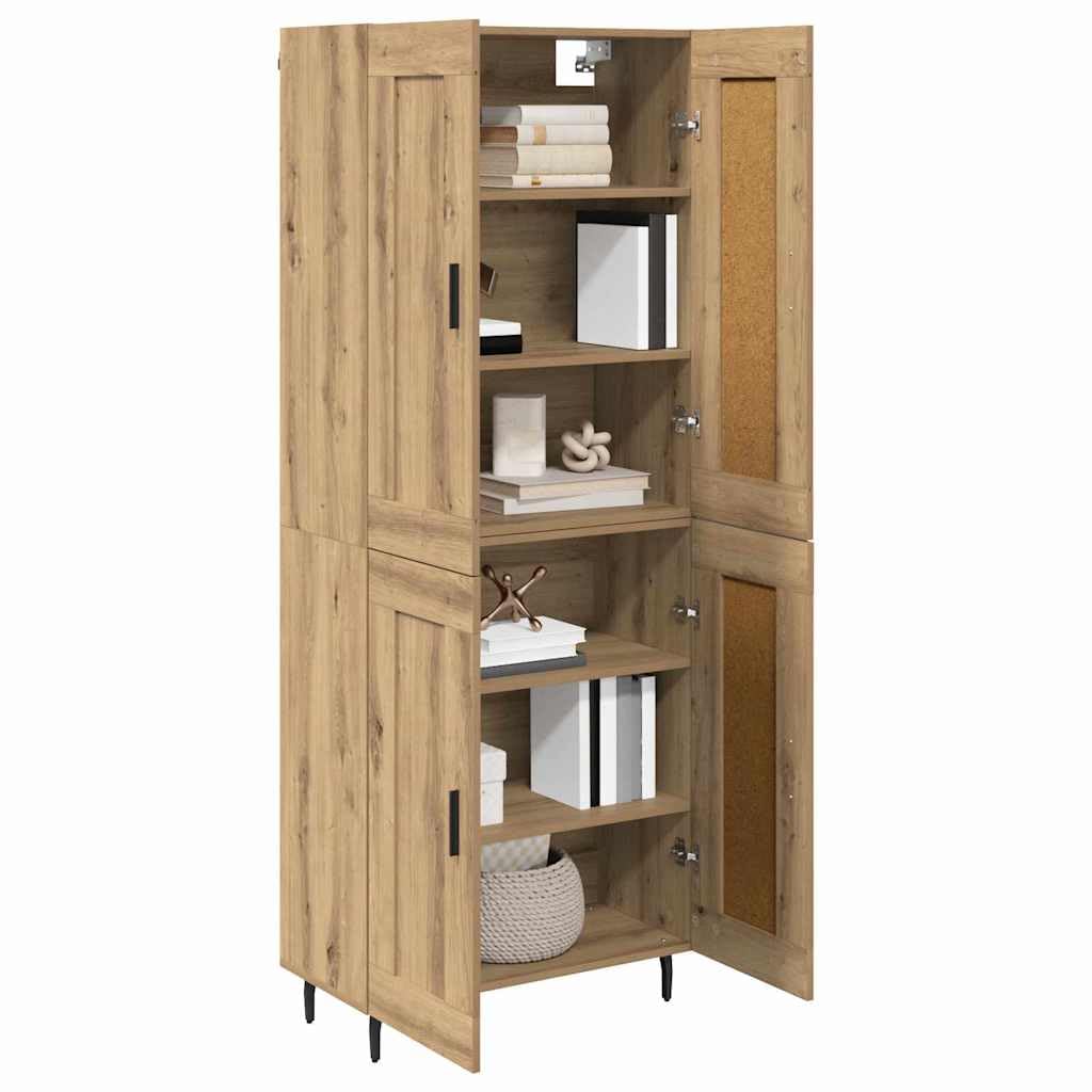 Artisan Oak Engineered Wood Tall Sideboard with Iron Legs | Features a 69.5x34x180 cm slim profile, providing vertical storage for living rooms, kitchens, and entryways.