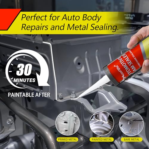 Image of Professional Automotive Seam Sealer, Polyurethane Auto Seam Sealer Quick-Set Joint & Body Filler for Metal Surfaces-Bare or Painted Surfaces of Cars, Trucks,RV Roofs-Includes Gloves & Tip-2 Pack,White