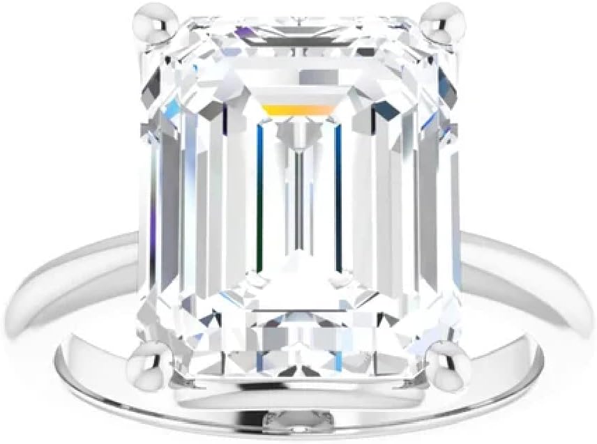 10K Solid White Gold Handmade Engagement Ring, 5 CT Emerald Cut Moissanite Diamond Solitaire Wedding/Bridal Rings for Women/Her, Propose Ring