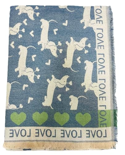 Jeamis XXL Hunde Dog Muster Dackel Strickschal Warmer Winter Schal Fashion Tuch Herbst Frühling Stola Wolle mit Fransen Tuch (LoveHund Jeansblau)