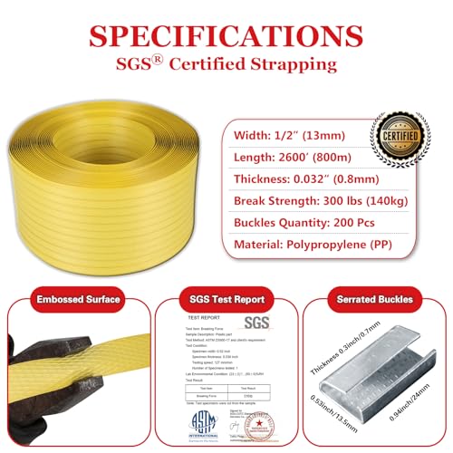 Image of Banding Strapping Kit, Poly Strapping Kit, Packaging Banding Tool with 1 /2 inch Width, 2600 ft Length Polypropylene Strapping Coil Roll and Dispenser Box - Certified 300 lbs Break
