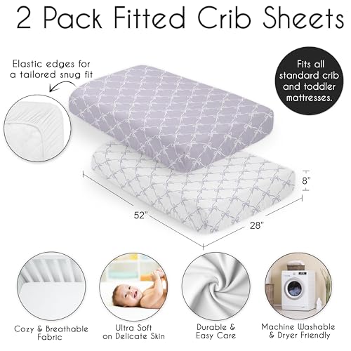 Image of Sweet Jojo Designs 2-Piece Baby Crib Sheets Set (Purple and White Bows) for Girls, Infant Nursery, Toddler Room - Fitted, Standard Size (Lavender Bow for Shabby, Ballet, Ballerina Princess Collection)