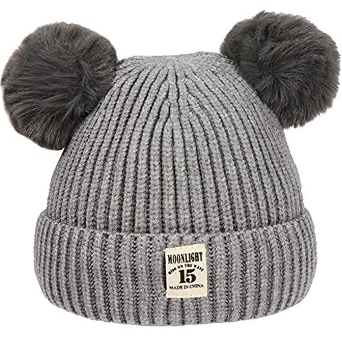 XYIYI Bébé Enfants Bonnet Tricoté Hiver Chaud Epais Chapeaux avec Pompon pour 6-24 Mois Garçons Filles (Gris) Cover
