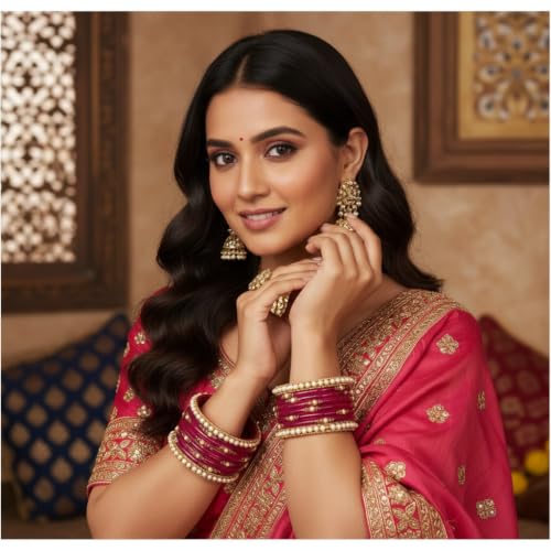 Image of SUNDRAM Women's Premium Fancy Glass Bangles for Women & Girls |with Zircon Gemstone Work & Charm| Traditional Ethnic Bangles Set of 12