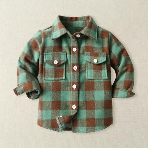 Boy Girls Flannel Shirt Coat Plaid Long Sleeve Lapel Collar Single Breasted Cardigan Jacket Fall Tops with Pocket2