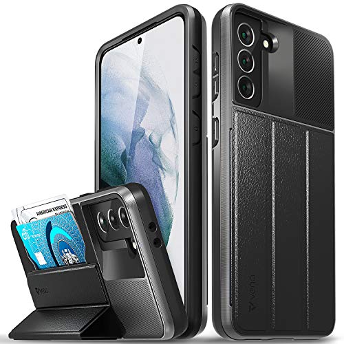 Vena vCommute Wallet Case Compatible with Samsung Galaxy S21 Plus / S21+ (6.7"-inch), (Military Grade Drop Protection) Flip Leather Cover Card Slot Holder with Kickstand - Space Gray