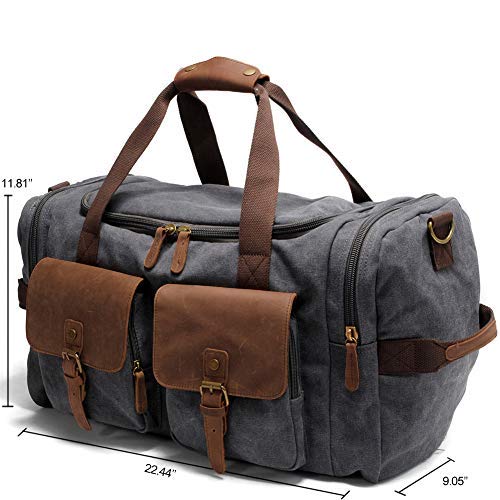 Kemy's Canvas Duffle Bag for Mens Oversized Overnight Bag Weekend Duffel Weekender Travel Bags Leather Doufle Gym Carryon Airplanes Carry On Luggage Large Easter Gifts